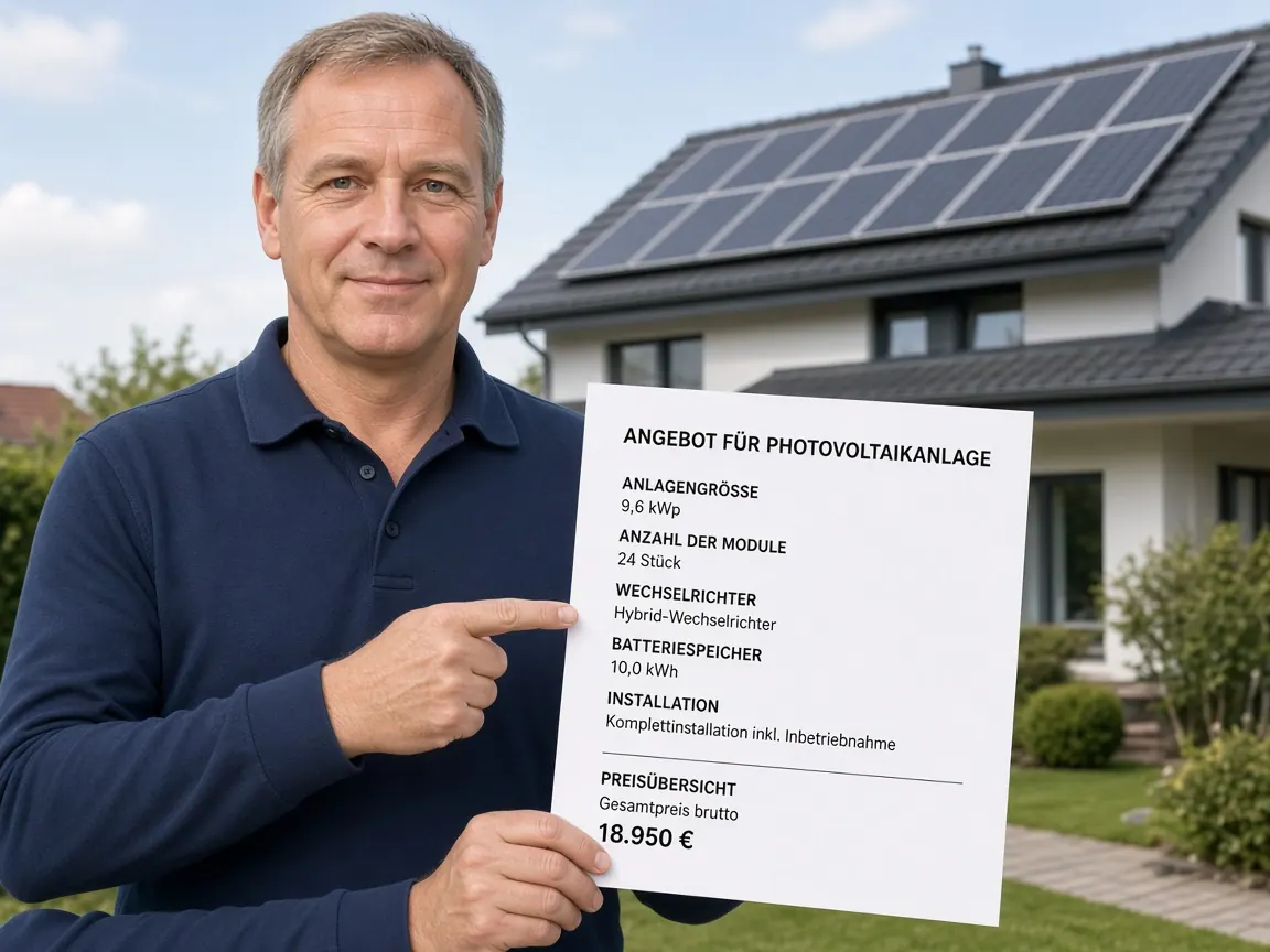 Hausbesitzer mit Angebot für eine Photovoltaikanlage
